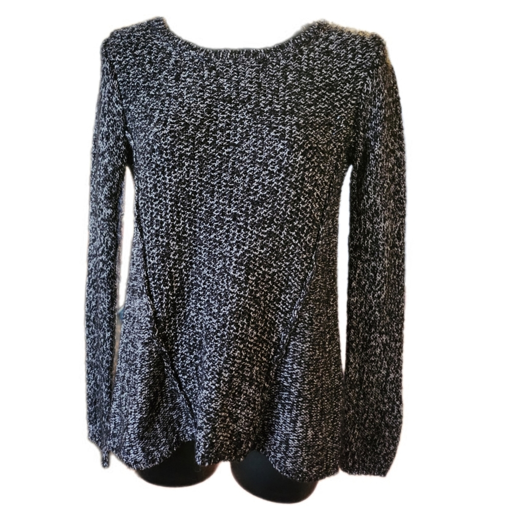 CALVIN KLEIN BLACK WITH WHITE ROUND NECK PULLOVER TUNIC SWEATER SIZE S - Picture 2 of 4